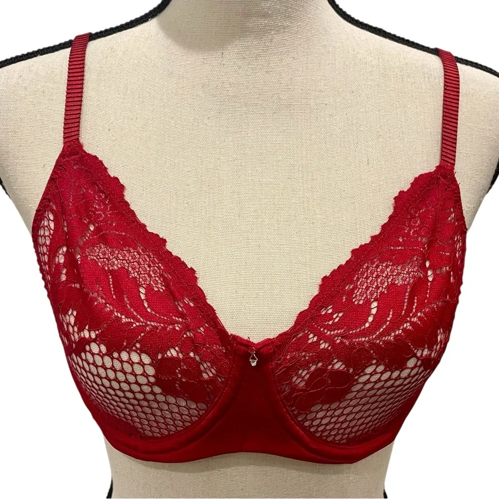Le Mystere Allure Lace Unlined Red Bra - Picture 5 of 7